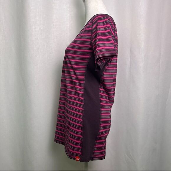 The North Face Top Women’s Large Pink Strips Vapor Wick Short Sleeve Scoop Neck - Picture 9 of 11